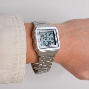 Silver Digital Map Retro Watch